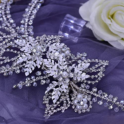 Women's Handmade Rhinestone Wedding Head Pieces | Crystal Bridal Hair Clips, Silver & Gold Wedding Party Hair Accessories - color: Silver
