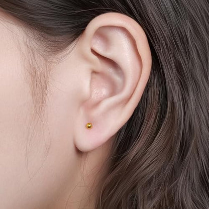 limerencia Titanium Threadless Flat Back Earrings Stud Piercing Jewelry | 20G Press Fit Titanium Push Pop in Cartilage Tragus Labret Lip Medusa Conch Piercing Jewelry Hypoallergenic for Women Men - style: 3MM Ball Gold