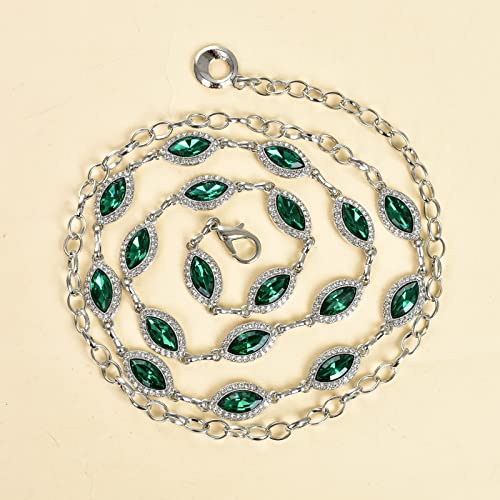 ILuvatar Green Glass Diamond Chain Belt - Metal Women's Western Style Dress Belt - color: Green-s2
