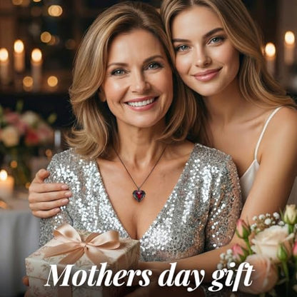 CDE Angel Wings Heart Birthstone Pendant Necklace Gift for Women | Silver/Gold Tone,Ideal Birthday & Anniversary Jewelry Gift for Wife,Girlfriend,Her - color: Black-01&07-Ruby Red Birthstone