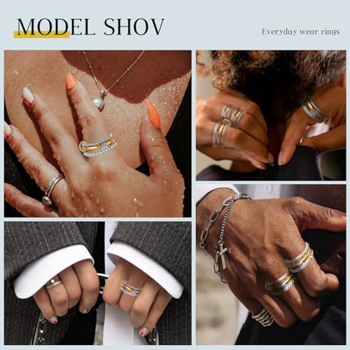 COOSLIM Gold Stackable Rings for Women Non Tarnish, Dainty Stackable 18k Gold Plated Interlocking Ring Stack Set CZ Cubic Zirconia Rings, Gold Knuckle Women Rings Set - color: gold sliver-1, size: 8