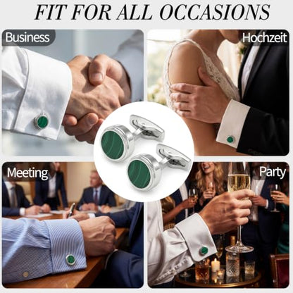Cufflinks for Men, Stainless Steel Tuxedo Cuff Links Classic | Stainless Steel, 0.5 inch Lead-Free and Nickel-Free, groom Wedding Business Party, Gift for boyfriend Husband father - color: Green