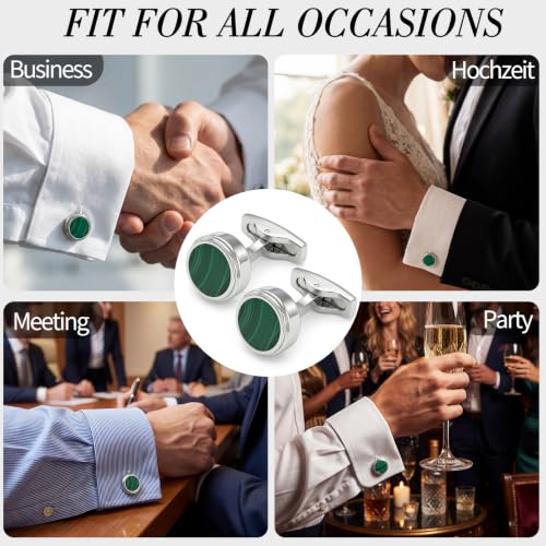 Cufflinks for Men, Stainless Steel Tuxedo Cuff Links Classic | Stainless Steel, 0.5 inch Lead-Free and Nickel-Free, groom Wedding Business Party, Gift for boyfriend Husband father - color: Green