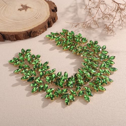 Missgrace Women Silver Green Black Red Blue Handmade Full Crystal Rhinestone Large Headband Hair Vine Shinny Headpiece Bridal Wedding Hair Accessories for Women (Green) - color: Green