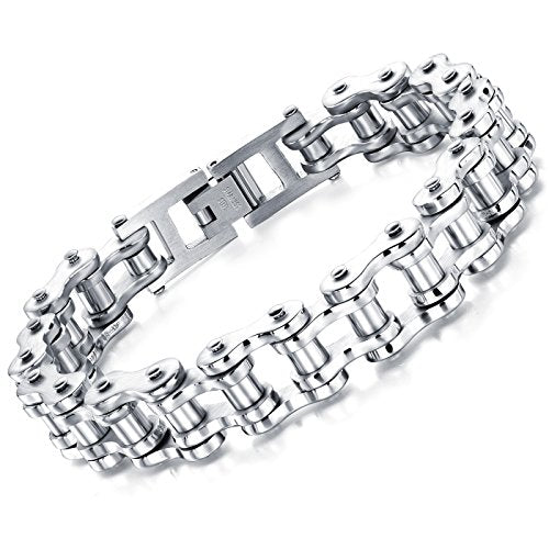 jonline24h Mens Womens Stainless Steel Motorcycle Biker Chain Heavy Bracelet Rock Link Wristband - color: Silver