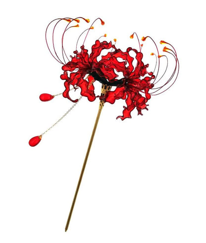 Handmade Lycoris Radiata Flower Hairpin,Kanzashi Hair Stick for Kimono Hair Accessories, Cosplay Decor Ornament Women Girl Jewellery 1pc