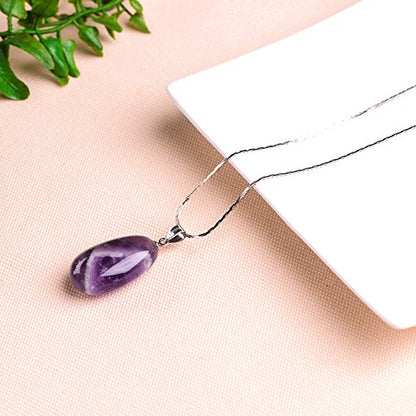 iSTONE 925 Sterling Silver Natural Crytral for Womens Pendant Necklace, Gemstone Birthstone with 17.8" Silver Chain Ladies - color: Amethyst Water Drop