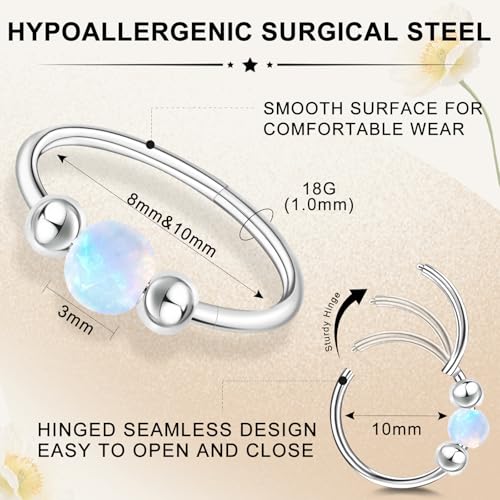 ONESING 9-40 Pcs Nose Rings - Hoops, Studs & L Shape - Hypoallergenic Stainless Steel Nose Piercings for Women & Men - color: White Opal-2Pcs