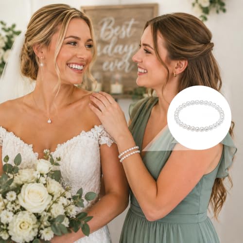30 PCS Pearl Bracelets for Women, Stretch Bridesmaid Faux Pearl Beaded Bracelets Set, Bulk Wedding Bridal Party Favor Jewelry Gifts(White) - color: 30 White