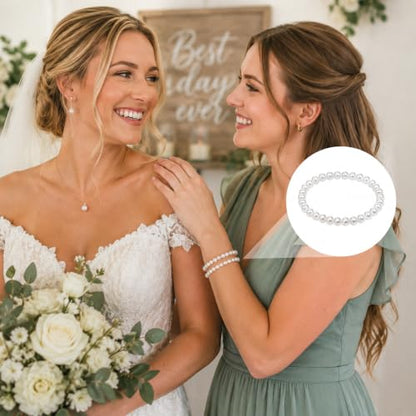30 PCS Pearl Bracelets for Women, Stretch Bridesmaid Faux Pearl Beaded Bracelets Set, Bulk Wedding Bridal Party Favor Jewelry Gifts(White) - color: 30 White