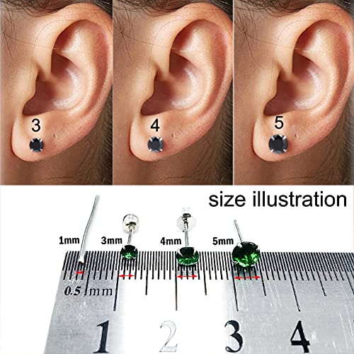 Screw Back Sterling Silver Cubic Zirconia Earrings Studs 3 MM - color: Black