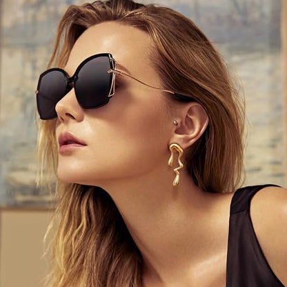 Gold Clip On Earrings for Women Trendy Non Piercing Flower Dangle Earrings Floral Earring 14K Gold Plated Lightweight Earrings for Non-Pierced Ears Fake Earrings Set - style: Waterdrop