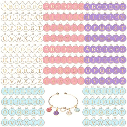 Bucherry 208 Pcs Letter Metal Charms for Jewelry Making Mix Initial Double Side Charms for DIY Bracelet Necklace Making - color: Light Colors, style: Letter