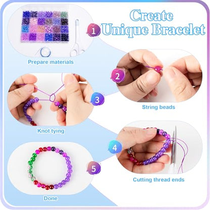 XSEINO About 7200pcs 144 Colors 6mm Crackle Glass Beads Bracelet Making Kit,6Box Different Style Crack Series Colorful Crystal Beads for Bracelet Jewelry Making,DIY Crafts,Friendship Bracelets - color: All 6 Series