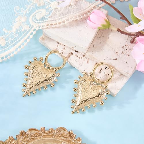 Beebeecraft Heart Dangle Earrings for Women 18K Gold Plated Stainless Steel | Hypoallergenic, Drop Huggie Earrings with Large Love Hearts Charm, For Valentines Gift Jewelry Mother