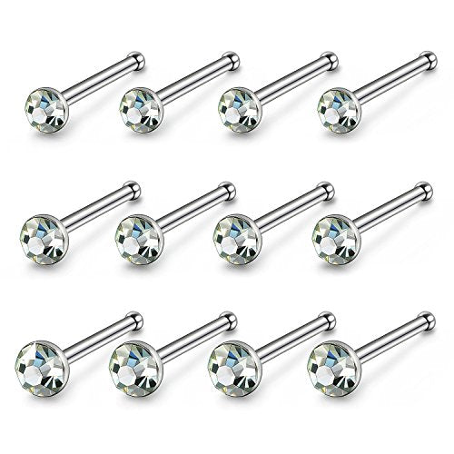 JewelrieShop 60pcs Nose Ring Studs Stainless Steel CZ Nose Piercing Jewelry Bone Studs for Women Men Hypoallergenic 22G - color: White CZ-1.6mm(30pcs )+2mm(20pcs)+2.5mm(10pcs)