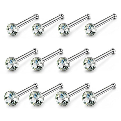 JewelrieShop 60pcs Nose Ring Studs Stainless Steel CZ Nose Piercing Jewelry Bone Studs for Women Men Hypoallergenic 22G - color: White CZ-1.6mm(30pcs )+2mm(20pcs)+2.5mm(10pcs)