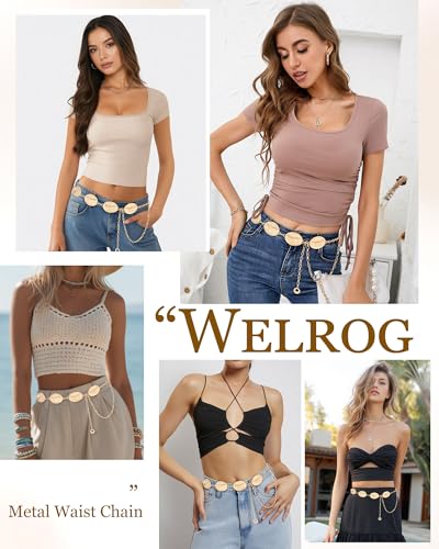 WELROG Metal Waist Chain Belt for Women - Pearls Gold Silver Chain Belts for Dresses Jeans - color: Cowboy hat (gold)