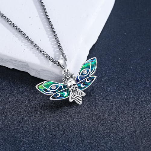 Sterling Silver Halloween Necklace Gothic Jewelry Gifts for Women Men - style: Moth-Abalone