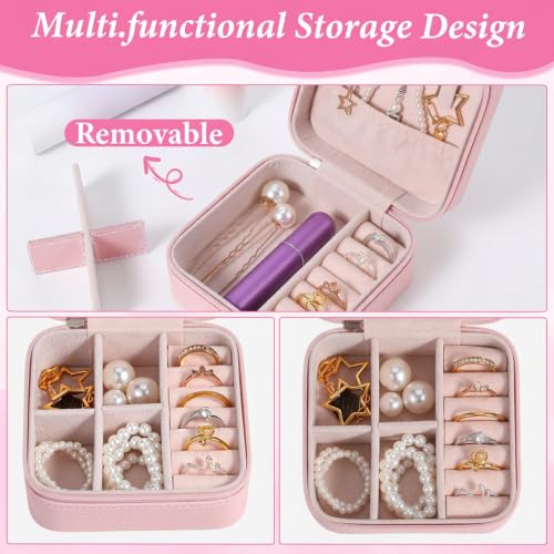 WY LIGHTING LEVEL 8 Pack Travel Jewelry Case Small Travel Jewelry Box Bridesmaid Gifts Jewelrys Box, PU Leather Small Jewelrys Case Organizer Storage for Rings Earrings Necklaces (Light Pink) - color: Light Pink