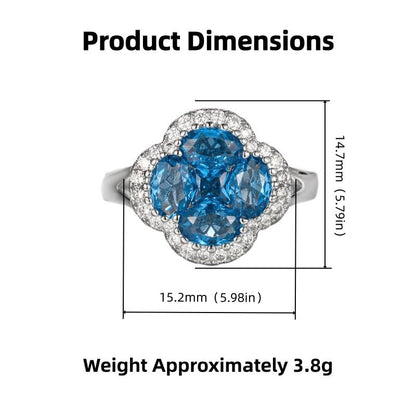 Green/Blue Zircon 4-Leaf Clover Jewelry Set – Necklace, Ring, Earrings – Women's Wedding & Evening Gift for Wife, Girlfriend, Mother – Comes with Gift Box - color: Blue Ring