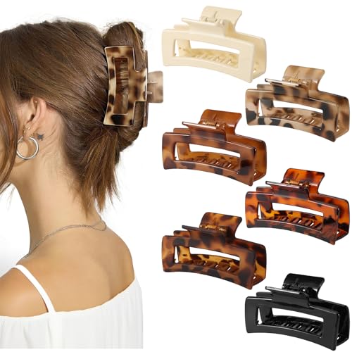 Auseibeely 6 Pcs Rectangle Tortoise Shell Claw Clip - 3.35 Inch Medium Hair Clips for Women and Girls, Non-slip Square Claw Clips for Thick/Thin Hair, Banana Jaw Clips Accessories for Gift - color: Tortoise-3.35 Inch