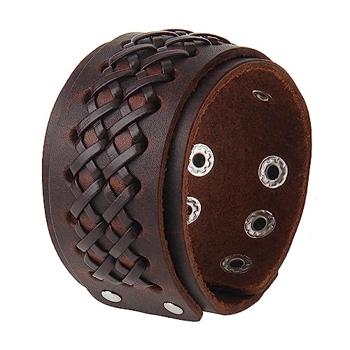 Jeilwiy Punk Leather Wristbands for Men Bracelets Handmade Wide Cuff Bangle Braided Jewelry Black Brown Adjustable - Punk Father's Gifts - color: Leather Cuff