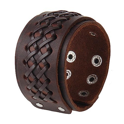 Jeilwiy Punk Leather Wristbands for Men Bracelets Handmade Wide Cuff Bangle Braided Jewelry Black Brown Adjustable - Punk Father's Gifts - color: Leather Cuff