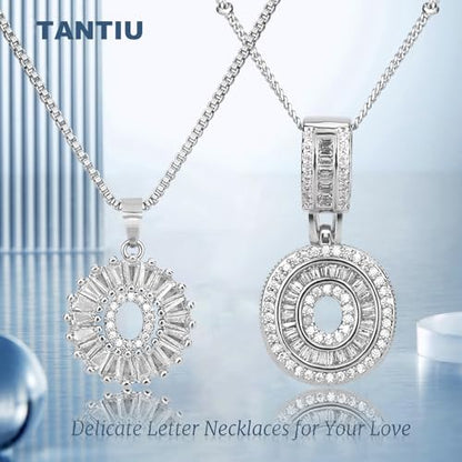 14K Gold Plated Alphabet Necklace Cubic Zirconia Letter Pendant, Personalized Name Jewelry Gift for Women, Customizable A-Z, Birthday/Mothers Day Gifts for Womens - color: White Gold, style: Style-O