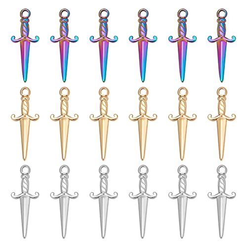 UNICRAFTALE Sword Pendants Stainless Steel Dagger Charms Punk Earring Sword Charms Metal Bracelets Charm for DIY Jewelry Making - color: 3 Colors