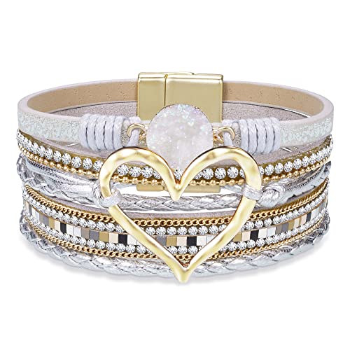 Bracelets for Women, Gifts for Mom Her Christmas Gift 2026 Leather Bracelets for Women Birthday Gift for Daughter Inspirational Wrap Bracelet Sister Friend Teen Girl Gift Layered Stocking Stuffers Jewelry - style: Silver - Heart