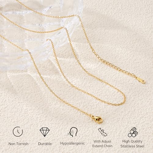 20Pcs 18k Gold Filled Stainless Steel 16” Necklace Chains Bulk | 1.8x2mm Flat Oval Cable Chain with Extender Lobster Clasps for Women Necklace DIY Jewelry Making - color: 18K Gold, size: 16 Inch