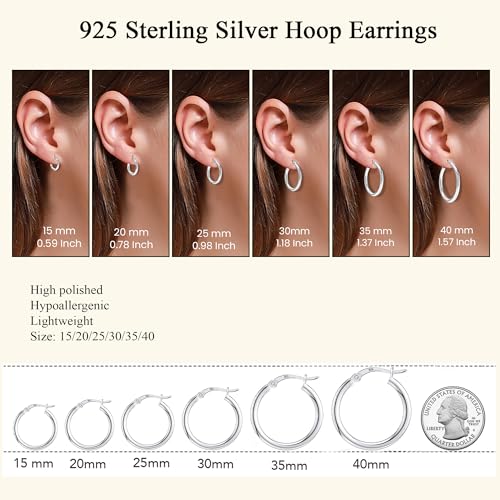 Charmsy 925 Sterling Silver Hoop Earrings | Lightweight Italian 2.5mm Tube Diamond-Cut Round Classic Hoops Earring for Women | Size 15/20/25/30/35/40/50/60/70mm | Small Medium Large - color: Classic, size: 30 MM