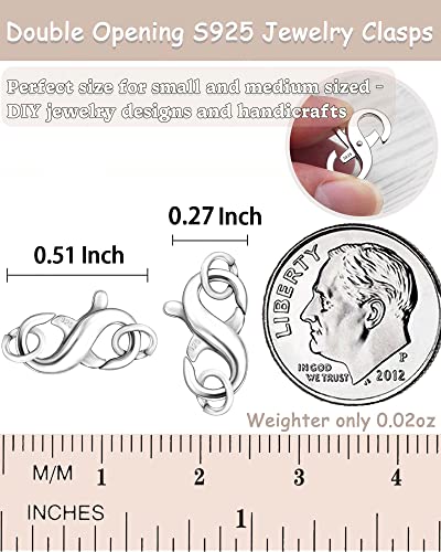 Dailyacc S925 Double Opening Lobster Clasp Sterling Silver and Gold Necklace Bracelet Extender Clasps and Closures for DIY Jewelry - color: Silver 2PCS, size: 13mm × 7mm