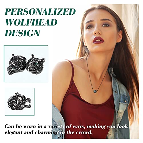 Hicarer 24 Pieces Wolf Head Charms Tibetan Animals Pendant Beads Hole Loose Bead Cubic Zirconia Spacer Connector Charm for Men Bracelet DIY Making Halloween (Black, Wolf Head)