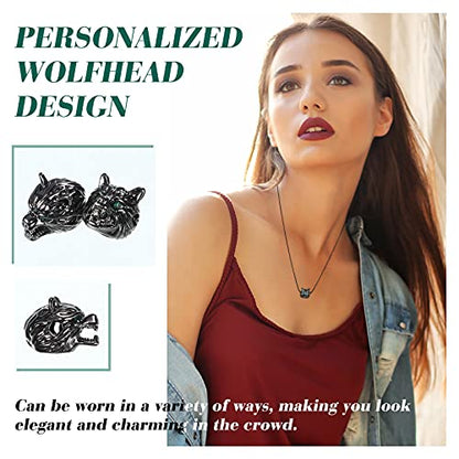 Hicarer 24 Pieces Wolf Head Charms Tibetan Animals Pendant Beads Hole Loose Bead Cubic Zirconia Spacer Connector Charm for Men Bracelet DIY Making Halloween (Black, Wolf Head)