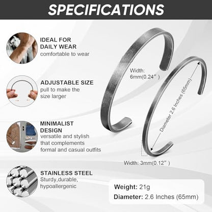 Stainless Steel Mens Cuff Bracelet : Minimal Cool Silver/Black/Gold Plated Open Metal Cuff Bangle Bracelets for Men,Mens Bracelet Jewelry Gift - color: Antique Grey-2-Pack, size: Medium( fit 5.5"-7.2" wrist)