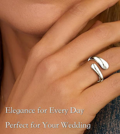 Non Tarnish Gold Chunky Rings for Women, 14K Gold Plated Statement Dome Rings Stacking Silver, Adjustable Mens Eternity Wedding Band Mixed Metal Jewelry Size 3-13 - color: Silver, size: 6.5, style: Open Twist Band