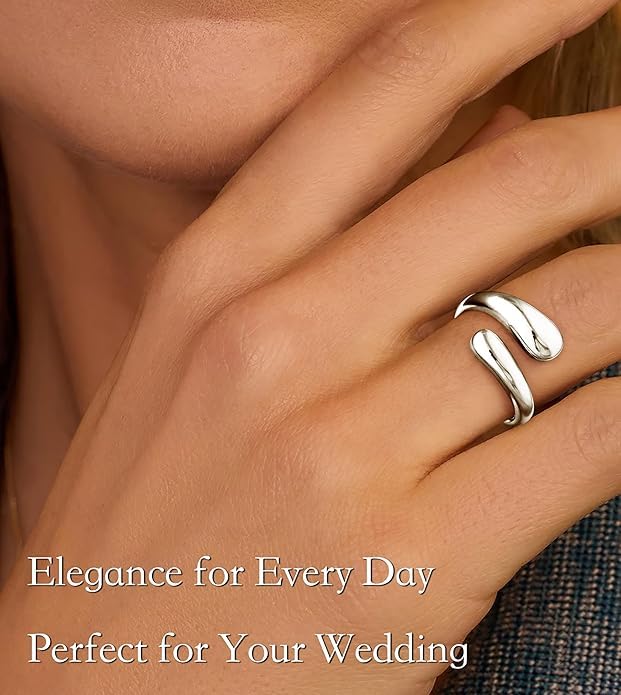 Non Tarnish Gold Chunky Rings for Women, 14K Gold Plated Statement Dome Rings Stacking Silver, Adjustable Mens Eternity Wedding Band Mixed Metal Jewelry Size 3-13 - color: Silver, size: 8.5, style: Open Twist Band