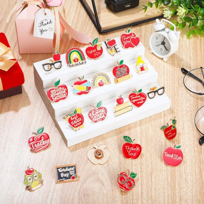 Giegxin 40 Pcs Teacher Lapel Pins Bulk Teacher Appreciation Gifts Apple Enamel Pins Thank You Gifts Glasses Brooch for Clothes Bags Accessories - style: Book