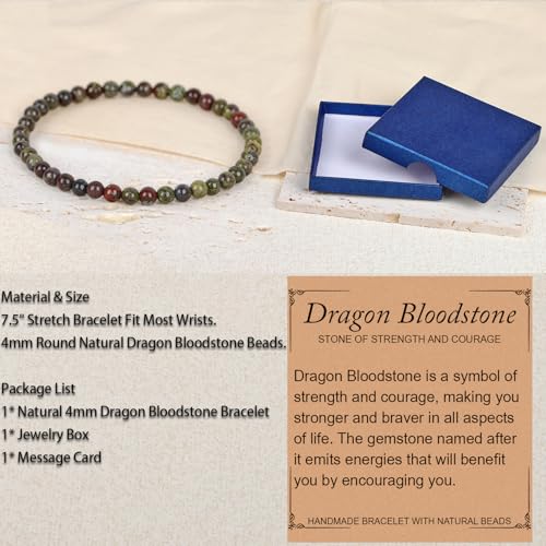 LPBeads Handmade Natural Gemstone Stretch Elastic Bracelet Healing Crystal Round Stone Beads Jewelry Gifts for Women Men - color: Dragon Bloodstone, size: 4mm