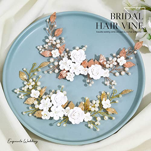 CASDRE Flower Bride Wedding Hair Vine Pearl Bridal Headpiece Leaf Hair Accessories Hair Piece for Women and Girls (B Gold) - color: B Gold