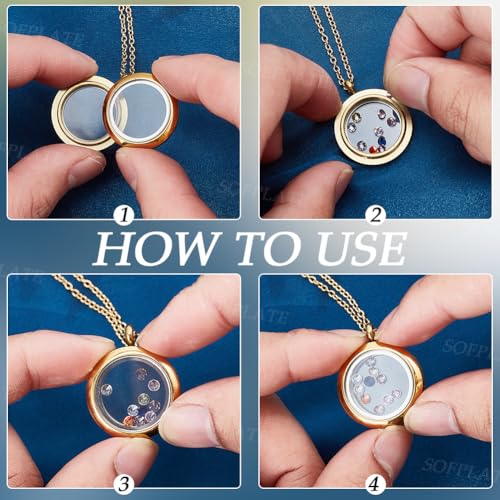6Pcs Stainless Steel Locket Pendants Gold Floating Memory Locket | Flat Round Birthstone, Polished Keepsake, Living Picture Pendant Necklace, Women Friendship Necklaces Nostalgic Decor - style: gold