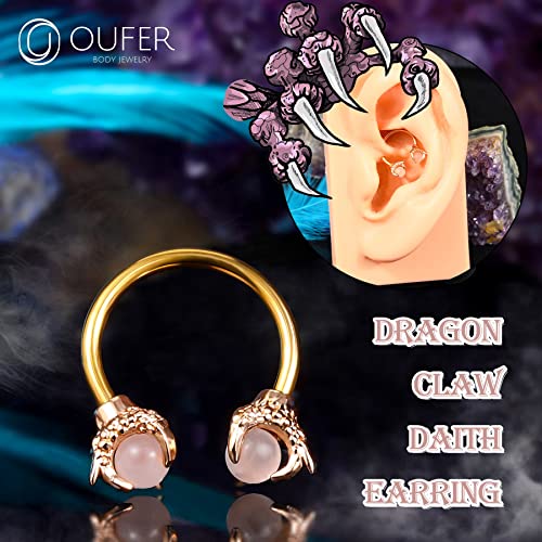 OUFER 316L Surgical Steel Circular Earrings Two White Opals Surrounded by Dragon Claws Cartilage Earing Ear Body Piercing Jewelry Helix Earrings Piercing… - color: Rosegold