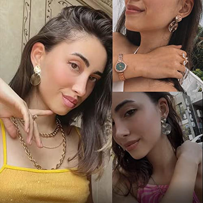 Gold Metal Clip On Earrings for Women Non Pierced Dangle Drop Earrings Multiple Styles - color: gold ruond disc