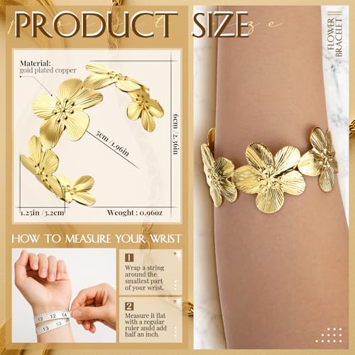 Misdary 3 Pcs Jewelry Gifts Set Bracelets Earrings Ring Cuff Bangle for Women Wedding Birthday Gifts - color: Gold, style: Floral