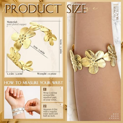 Misdary 3 Pcs Jewelry Gifts Set Bracelets Earrings Ring Cuff Bangle for Women Wedding Birthday Gifts - color: Gold, style: Floral