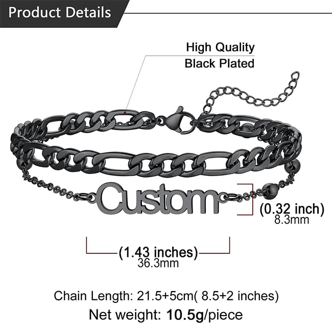 U7 Custom Layered Ankle Bracelets for Women Stainless Steel Bead/Cuban/Figaro/Rope/Wheat Chain Anklet Waterproof Anklet Jewelry for Beach Vacation - color: c-Black-Figaro Chain
