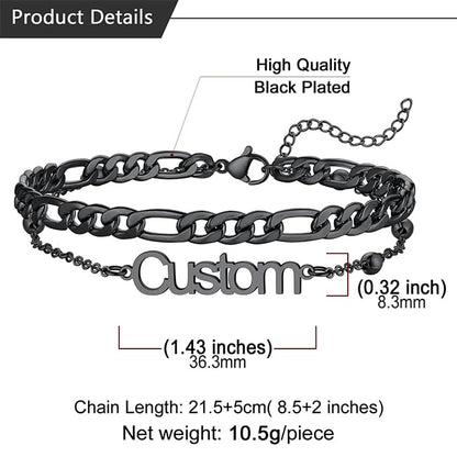 U7 Custom Layered Ankle Bracelets for Women Stainless Steel Bead/Cuban/Figaro/Rope/Wheat Chain Anklet Waterproof Anklet Jewelry for Beach Vacation - color: c-Black-Figaro Chain