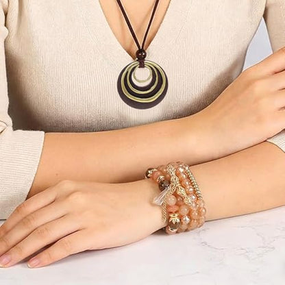 Western Jewelry Sets for Women Boho Jewelry, Layer Bohemian Necklace Earrings Bracelet, Cowgirl Accessory Rodeo Summer Beach - color: Brown 2
